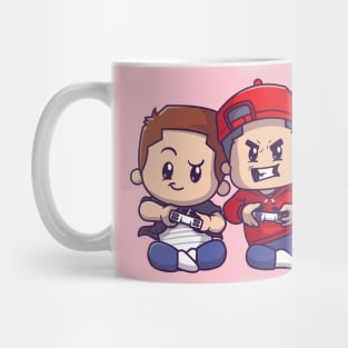 Cute Couple Boy Playing Game Cartoon Mug